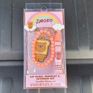 Smoko Pink Lip Gloss, Bracelet & Keychain Set
